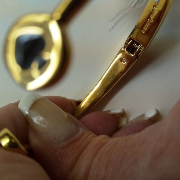 Kate Spade New Black Spade and Rhinestone Open Hinged Cuff Bracelet - Picture 2 of 6